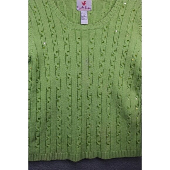 Quacker Factory Lime Green Short Sleeve Sweater-Medium-Sequins - Picture 2 of 10